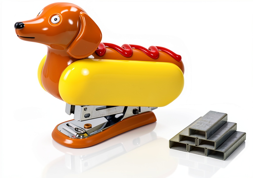 YOBRO Hotdog Stapler on a wooden desk