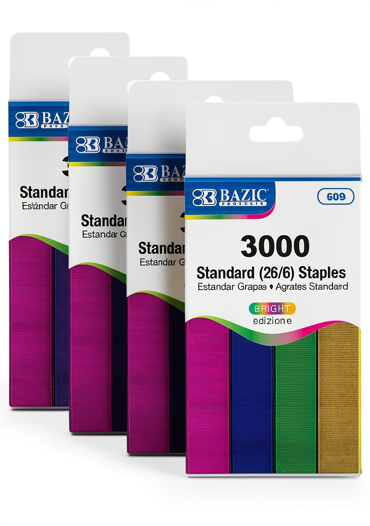 Installing Standard Staples for Office Staplers Bright Colors on a wooden desk