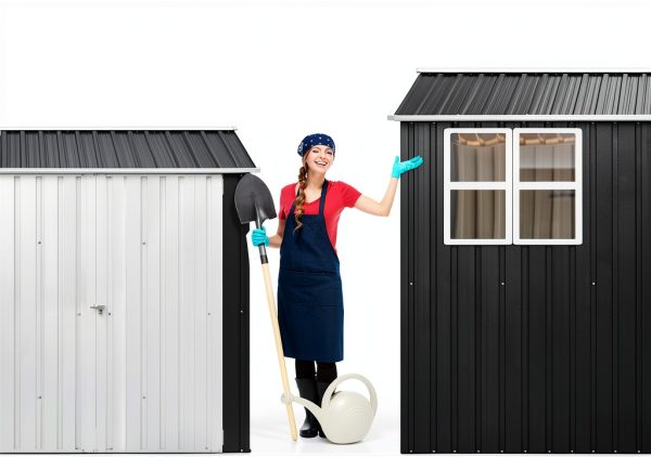 Outdoor Storage Shed 10x10 FT Grey Metal Garden Tool Shed by DAUSOLA-3
