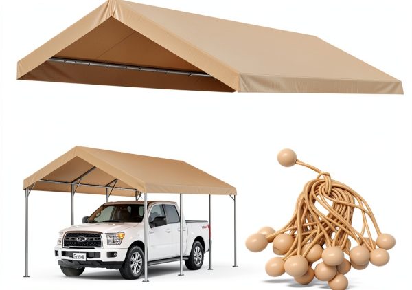 10'x20' Upgraded Carport Canopy Cover by Vanteriam Beige Top Shelter-0