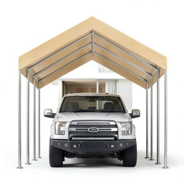 10'x20' Upgraded Carport Canopy Cover by Vanteriam Beige Top Shelter-6