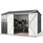 Outdoor Storage Shed 10x10 FT Grey Metal Garden Tool Shed by DAUSOLA-0