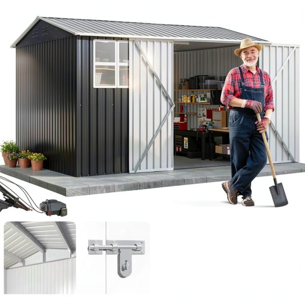 Outdoor Storage Shed 10x10 FT Grey Metal Garden Tool Shed by DAUSOLA-2