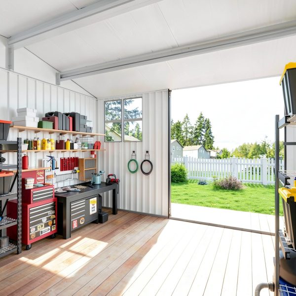 Outdoor Storage Shed 10x10 FT Grey Metal Garden Tool Shed by DAUSOLA-7