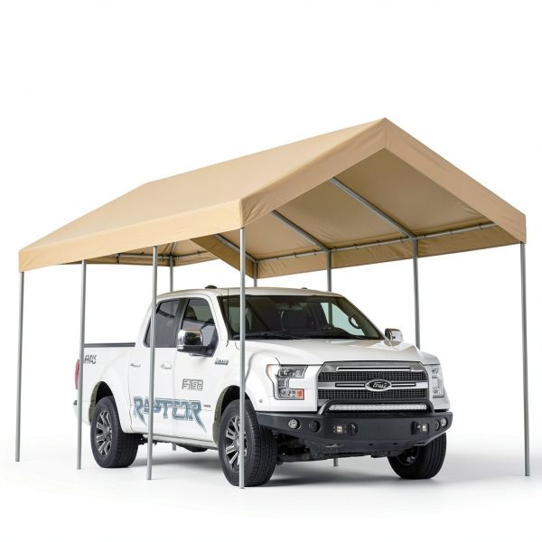 10'x20' Upgraded Carport Canopy Cover by Vanteriam Beige Top Shelter-4