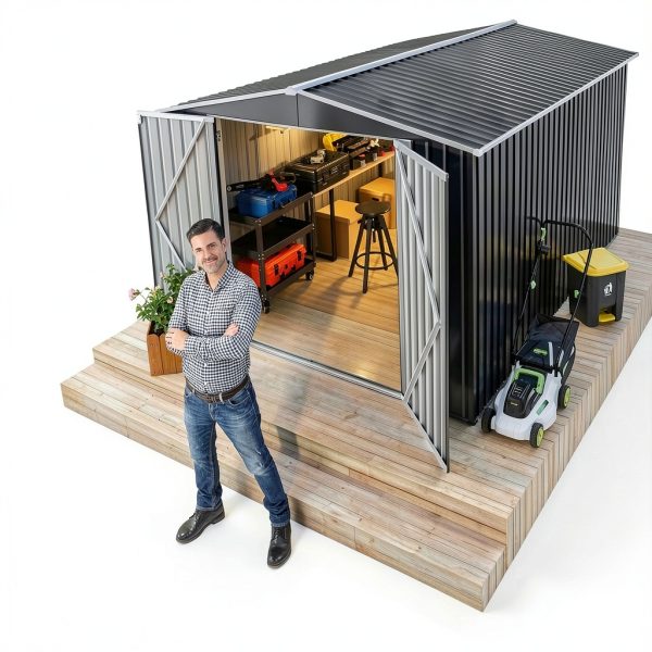 Polar Aurora Outdoor Storage Shed 8x12 FT Metal Garden Shed Black-4