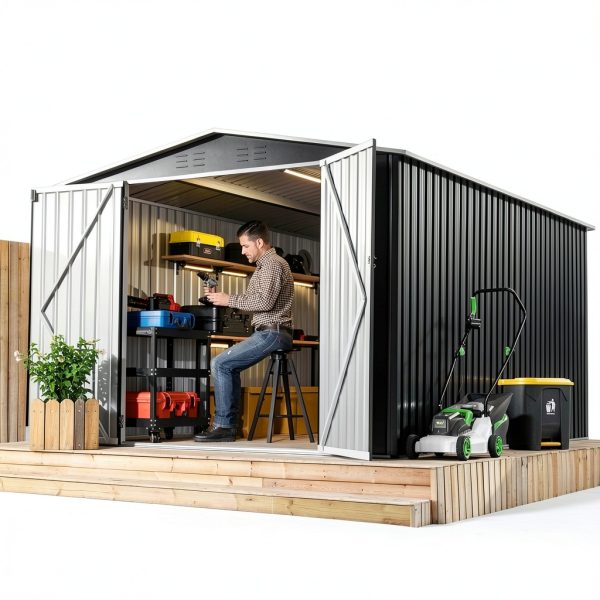 Polar Aurora Outdoor Storage Shed 8x12 FT Metal Garden Shed Black-5