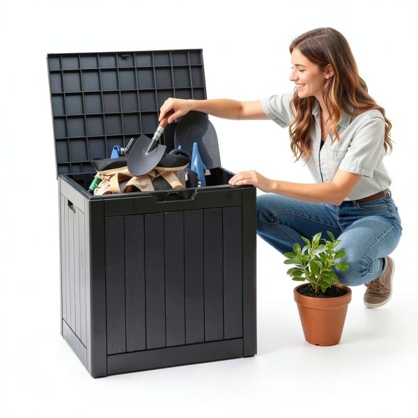 YITAHOME 30 Gallon Deck Box Storage Waterproof Resin Lockable Black-2