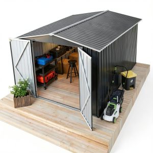 Polar Aurora Outdoor Storage Shed 8x12 FT Metal Garden Shed Black-0