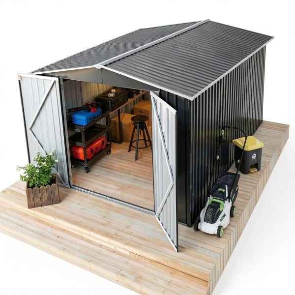 Polar Aurora Outdoor Storage Shed 8x12 FT Metal Garden Shed Black-0