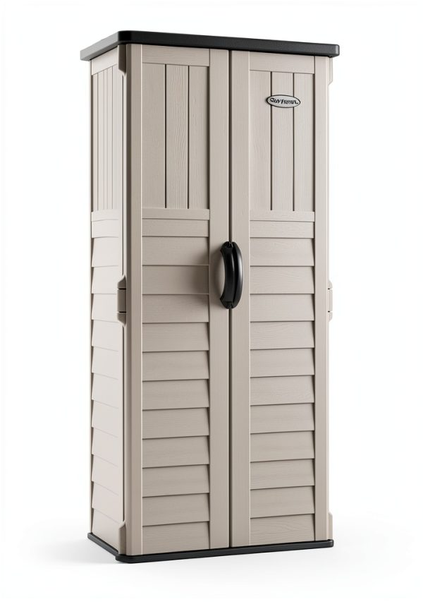 Suncast Vertical Outdoor Storage Shed - Resin, Vanilla Finish-9