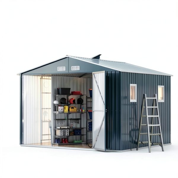 Outdoor Storage Shed BreezZ 10x10 NightBlue Metal Utility Tool Shed-6