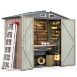 Aoxun 6.2x4 FT Shed Outdoor Storage Shed with Lockable Doors & Slooping Roof Metal Garden Tool Shed for Backyard, Patio, Poolside (Brown)-0