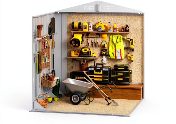 Aoxun 6.2x4 FT Shed Outdoor Storage Shed with Lockable Doors & Slooping Roof Metal Garden Tool Shed for Backyard, Patio, Poolside (Brown)-5