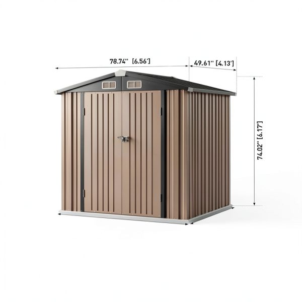 Aoxun 6.2x4 FT Shed Outdoor Storage Shed with Lockable Doors & Slooping Roof Metal Garden Tool Shed for Backyard, Patio, Poolside (Brown)-1
