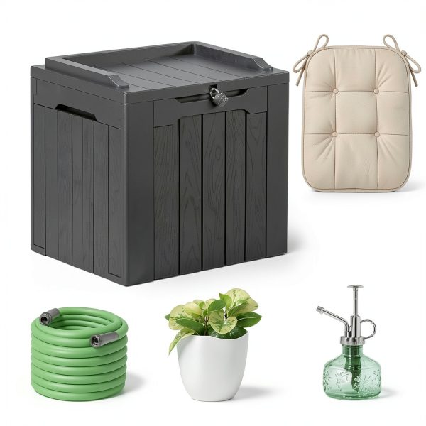 Outdoor Storage Box Greesum 31 Gallon Deck Box Dark Black Waterproof-6