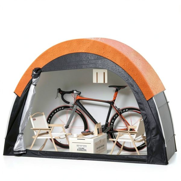 Bike Tent with Rain Cover by PZT Storage Shed Orange 79x32x65in-7